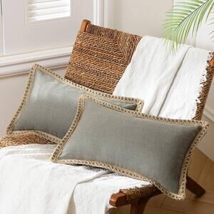 Pack of 2 Farmhouse Decorative Solid Throw Decorative Pillow Cover Burlap Linen